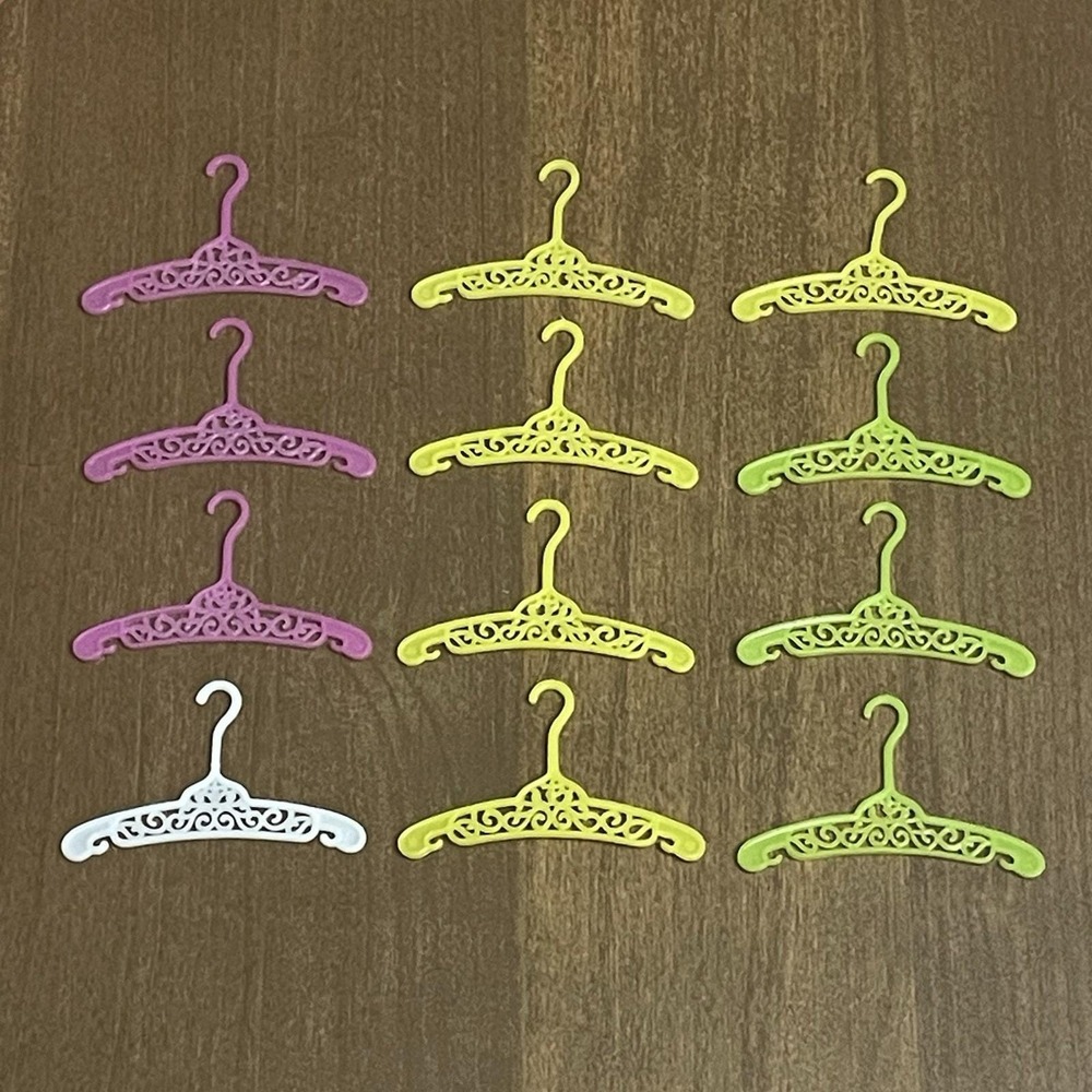 Vintage 1980s Barbie‎ Ornate Scroll Hangers Lot of 12 Neon Pink Green Yellow